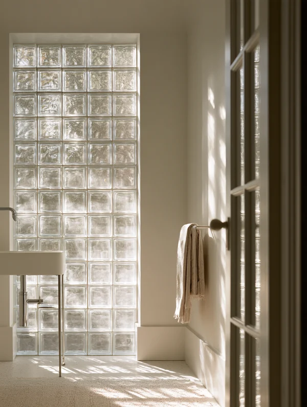 Minimalist Bathroom with Glass Block Wall