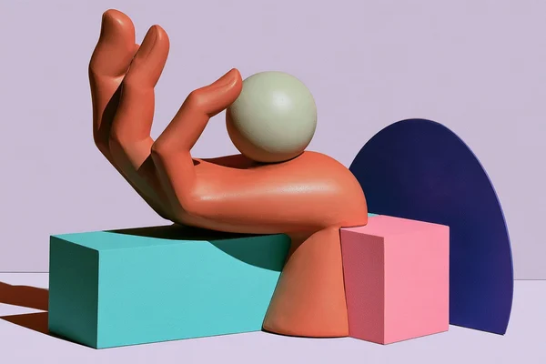 Abstract Hand Sculpture with Geometric Shapes