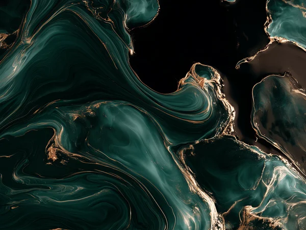 Emerald and Gold Fluid Marble