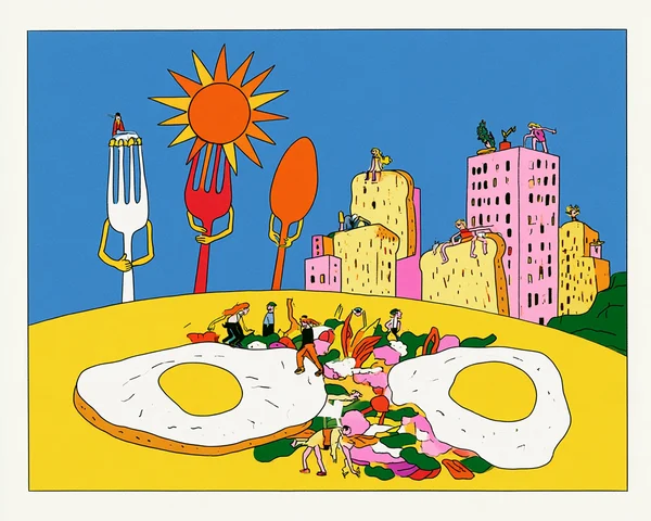 Surreal Breakfast Landscape Illustration