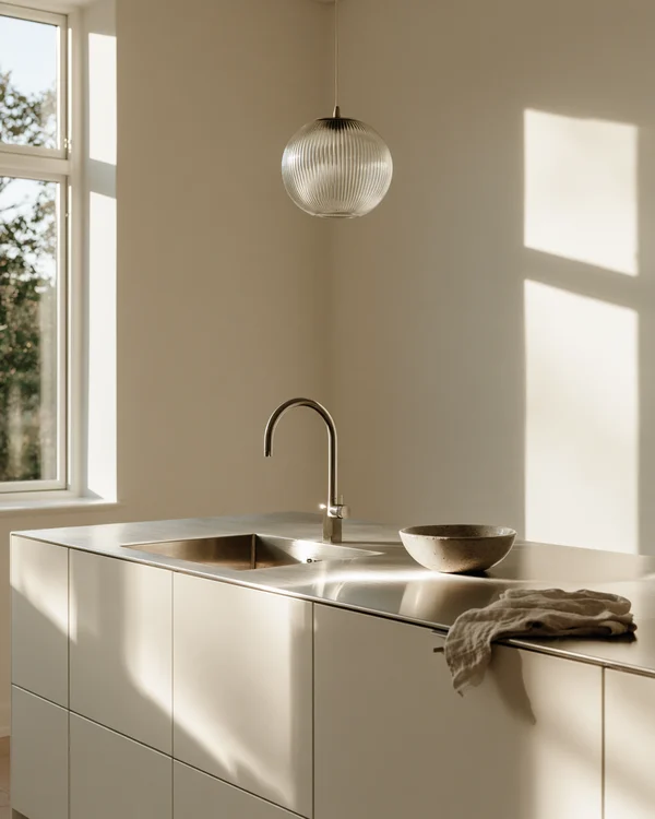 Minimalist Kitchen with Stainless Steel Countertop