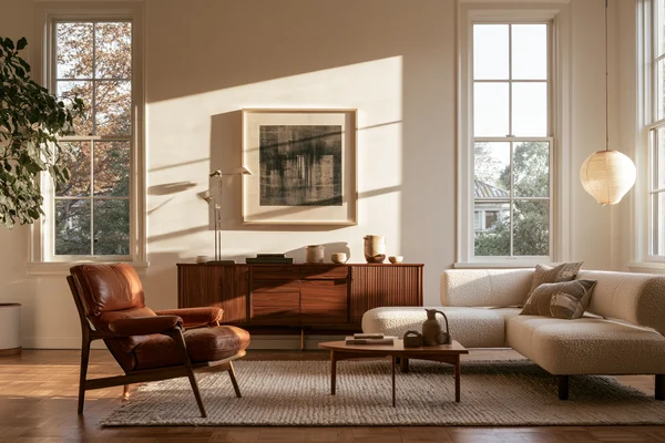 Sunlit Mid-Century Modern Living Room