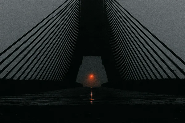 Symmetrical Cable Stayed Bridge at Night