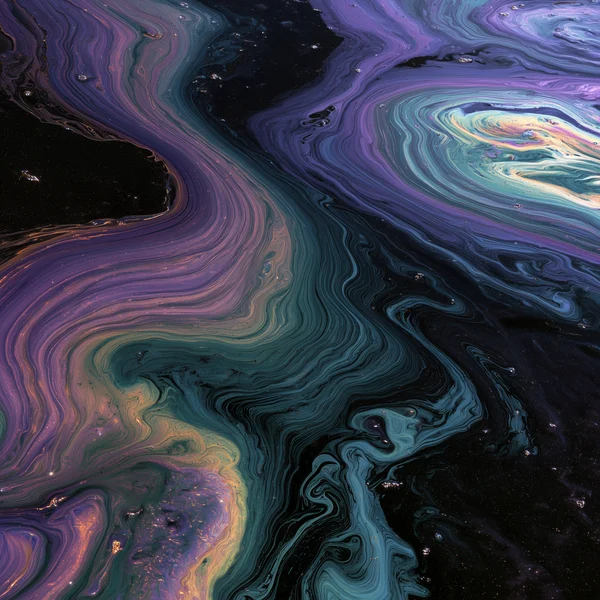 Iridescent Swirls on Dark Liquid