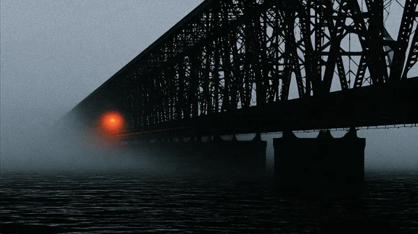 Steel Truss Bridge in Dense Fog