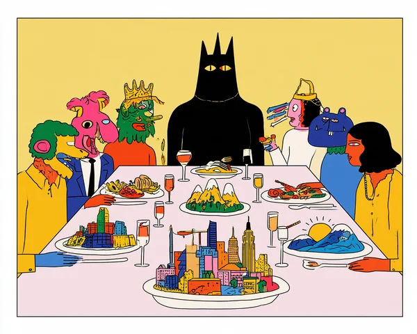 Surreal Dinner Party with Miniature City Plates