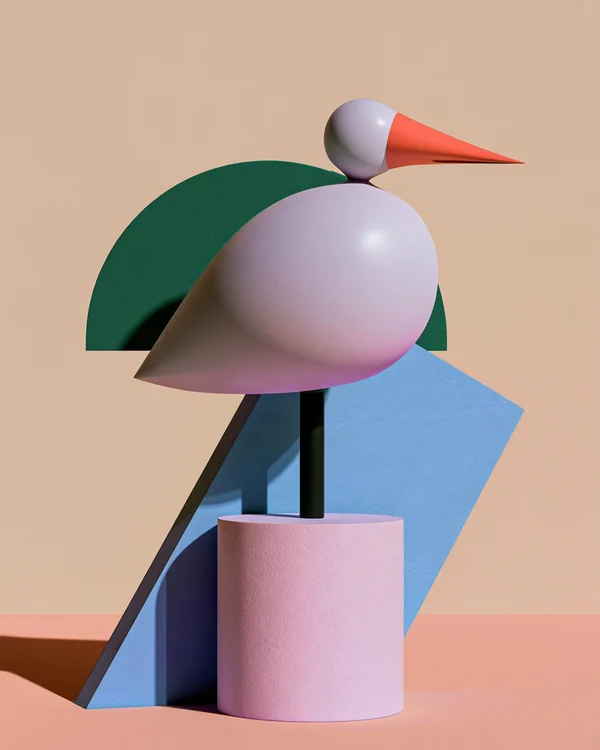 Minimalist Geometric Bird Sculpture Still Life