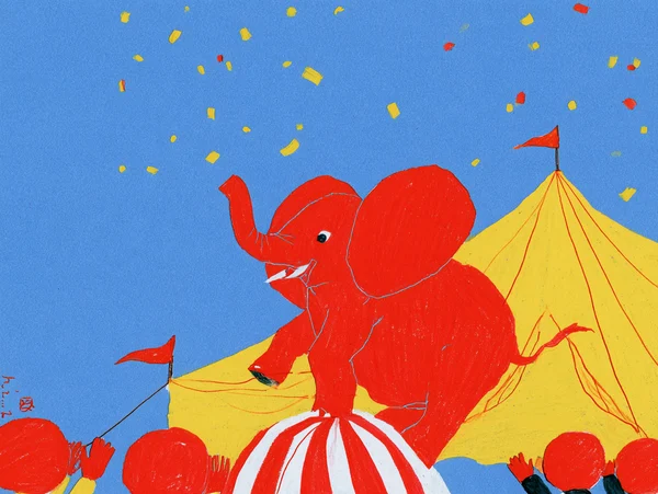 Red Elephant Balancing at the Circus