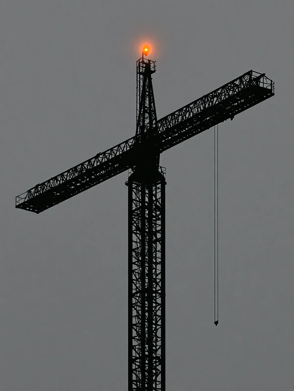 Silhouette of a Tower Crane Against Gray Sky