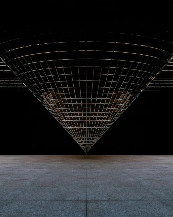 Inverted Pyramid Structure on Concrete Plaza