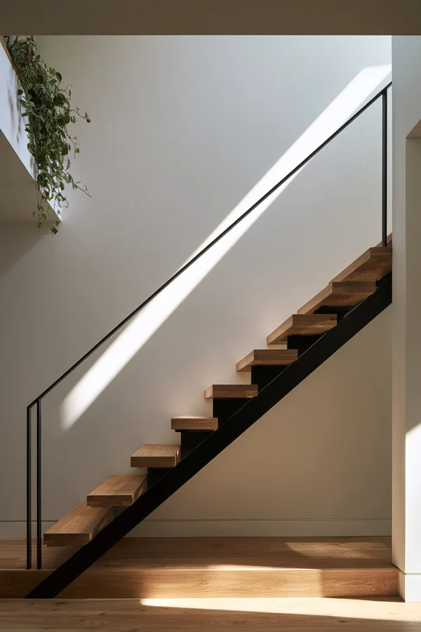 Minimalist Oak and Steel Staircase