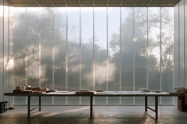 Minimalist Studio Workspace with Translucent Walls
